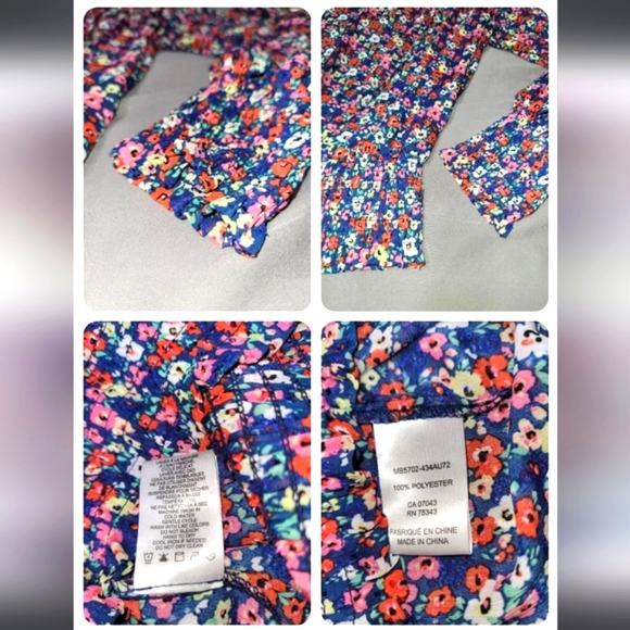 🌹Rachel Zoe blue floral puffed sleeve smocked waist/cuff tie neck, sz med - Picture 2 of 9